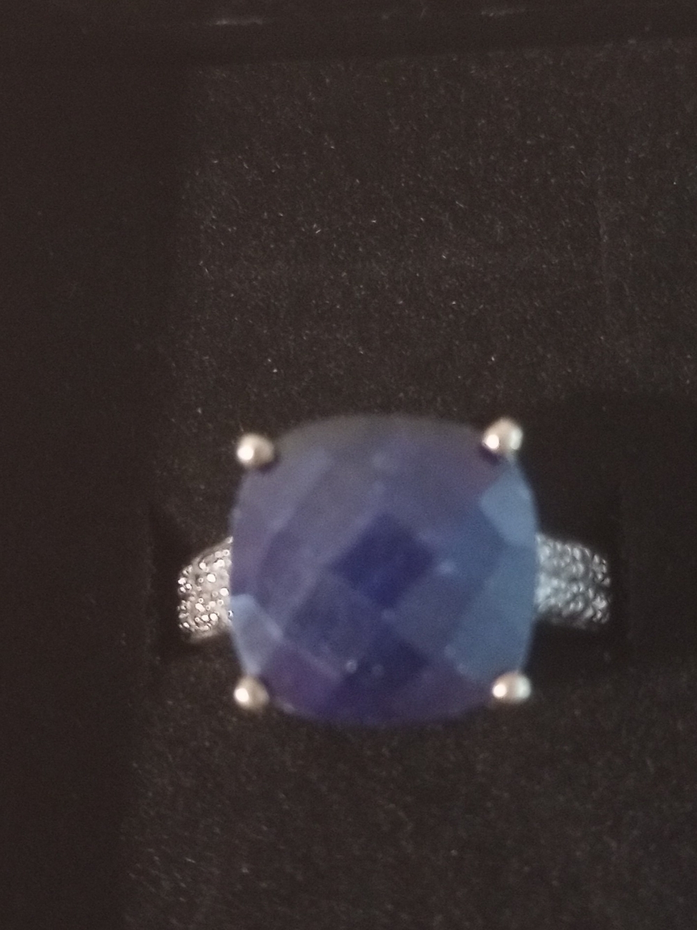Blue Faceted Gemstone Cocktail Ring with Pavé Accents